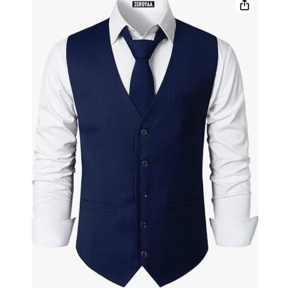 ZEROYAA Men's Navy Blue Dress Vest - Size L - New with Tags